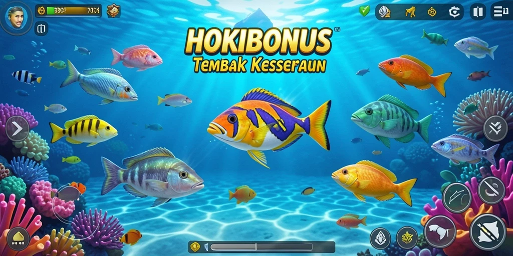 Gambaran gameplay HOKIBONUS dengan aksi tembak ikan yang seru.
