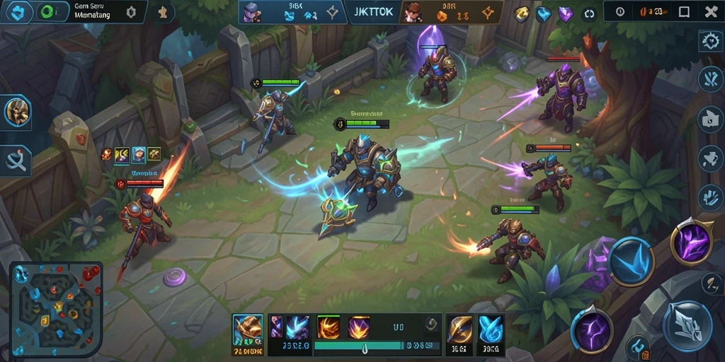 Screenshot utama gameplay JKTOK yang menampilkan aksi seru di arena MOBA.