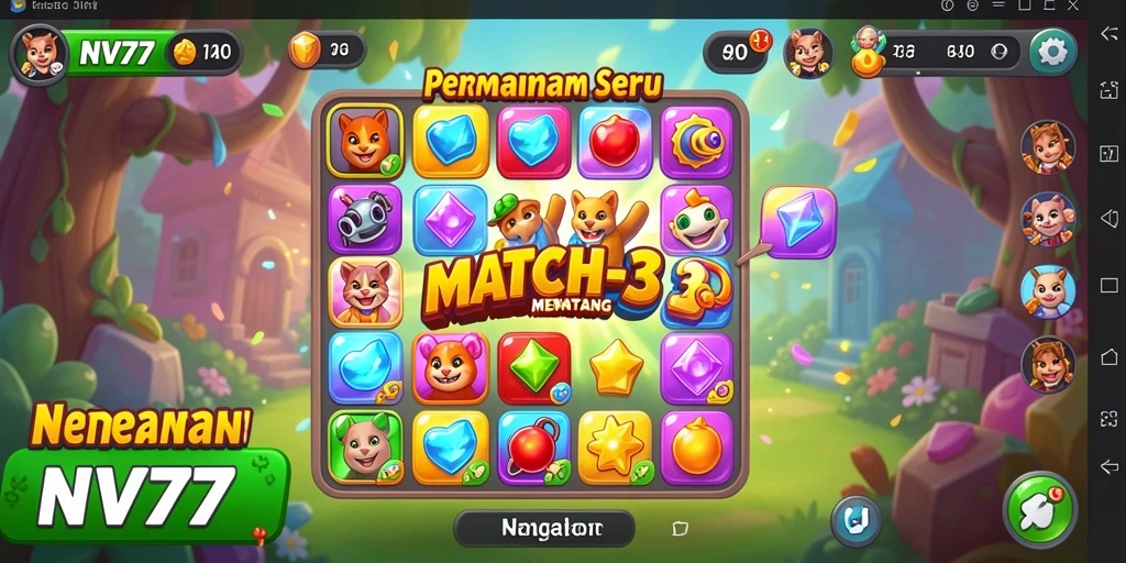 Tampilan gameplay NV77 yang penuh warna dan menantang.