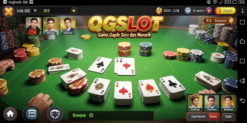 Tampilan gameplay seru dalam QQSLOT, menampilkan kartu Gaple yang menarik.